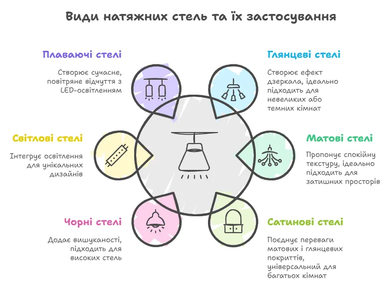 Види натяжних стель та їх застосування